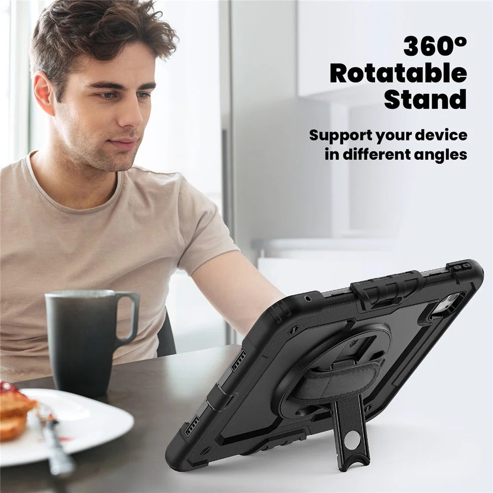 For iPad Pro 11 (2025) / 11 (2024) Case PC+Silicone Tablet Cover with Screen Protector Pencil Holder - Black - 3