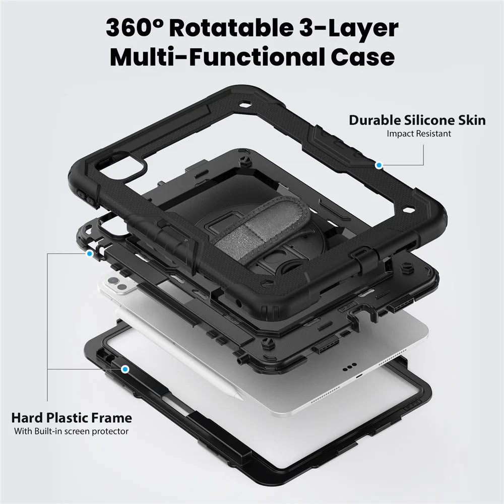 For iPad Pro 11 (2025) / 11 (2024) Case PC+Silicone Tablet Cover with Screen Protector Pencil Holder - Black - 4