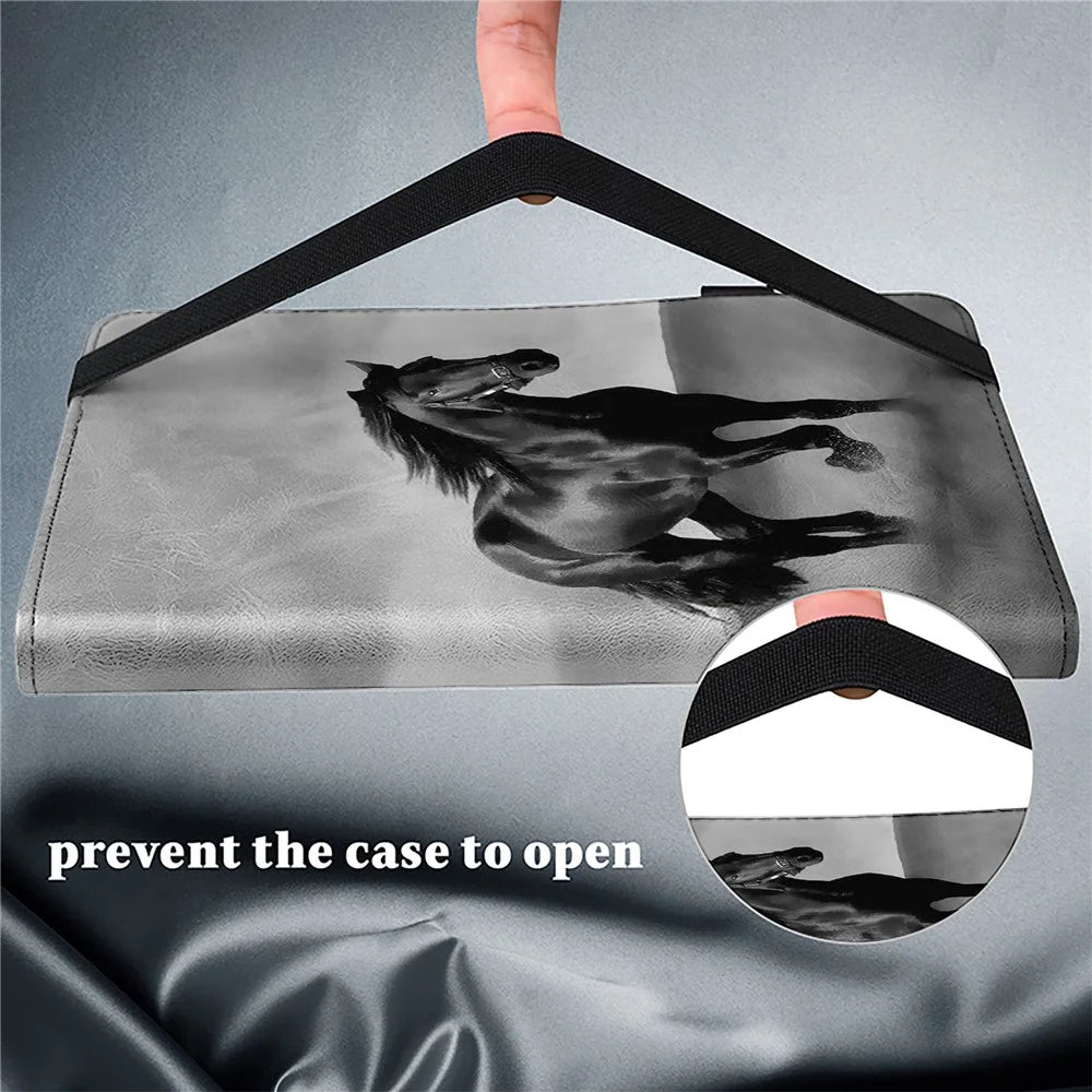 For Samsung Galaxy Tab A7 10.4 (2020) / (2022) Tablet Case Pattern Printing PU Leather Flip Cover with Stand - Black Horse - 7