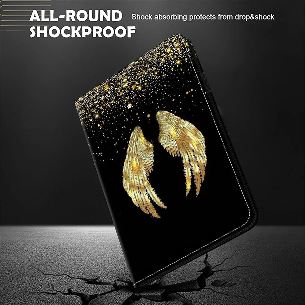 For iPad Pro 13 (2025) / 13 (2024) Stand Case Pattern Printed Leather Tablet Flip Cover - Gold Wings - 4