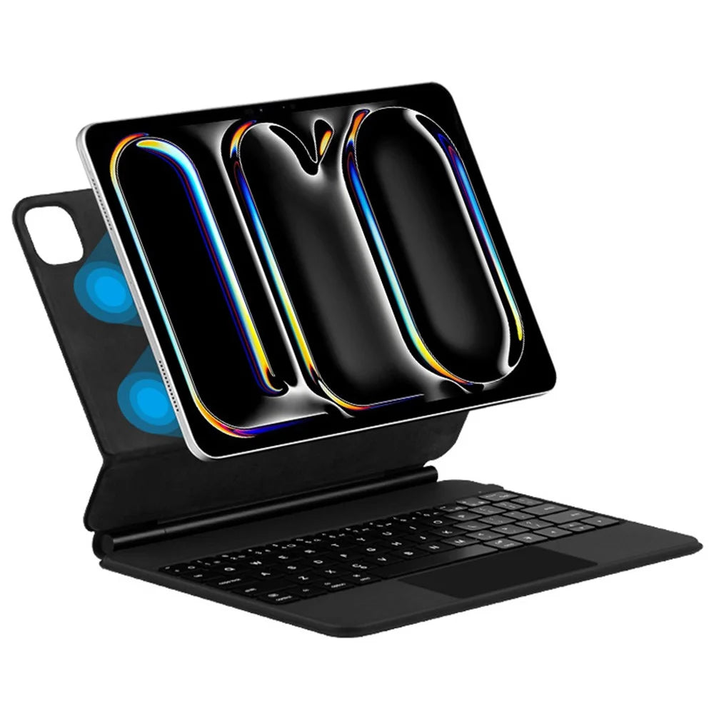 For iPad Pro 13 (2025) / (2024) Magnetic Floating Bluetooth-compatible Keyboard + Leather Tablet Case - Black - 1