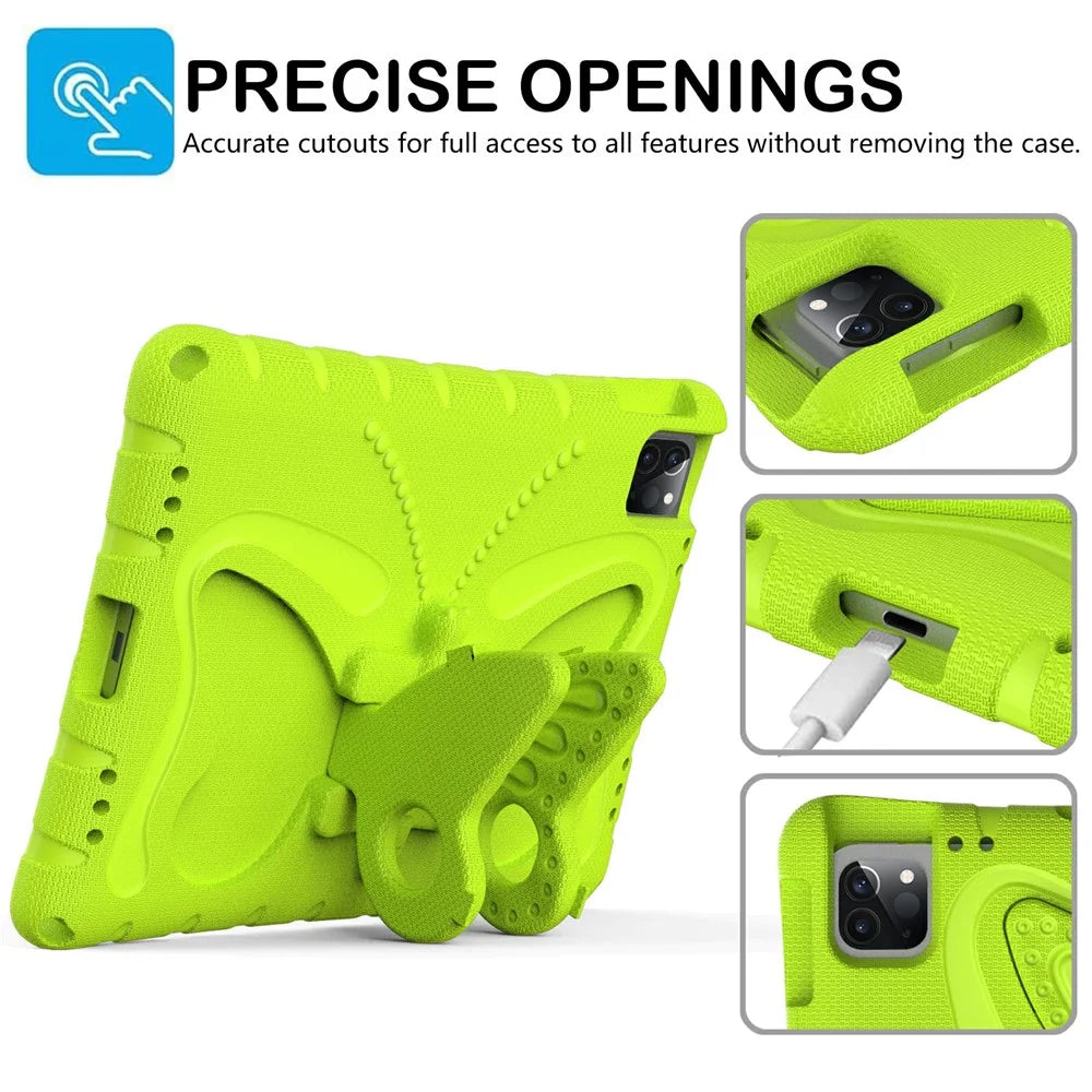 For iPad Pro 12.9-inch (2018) / (2020) / (2021) / (2022) / Air 13 (2026) / (2025) / (2024) / (2024) / Pro 13 (2025) / 13 (2024) Butterfly Kickstand EVA Case with Strap - Green - 2