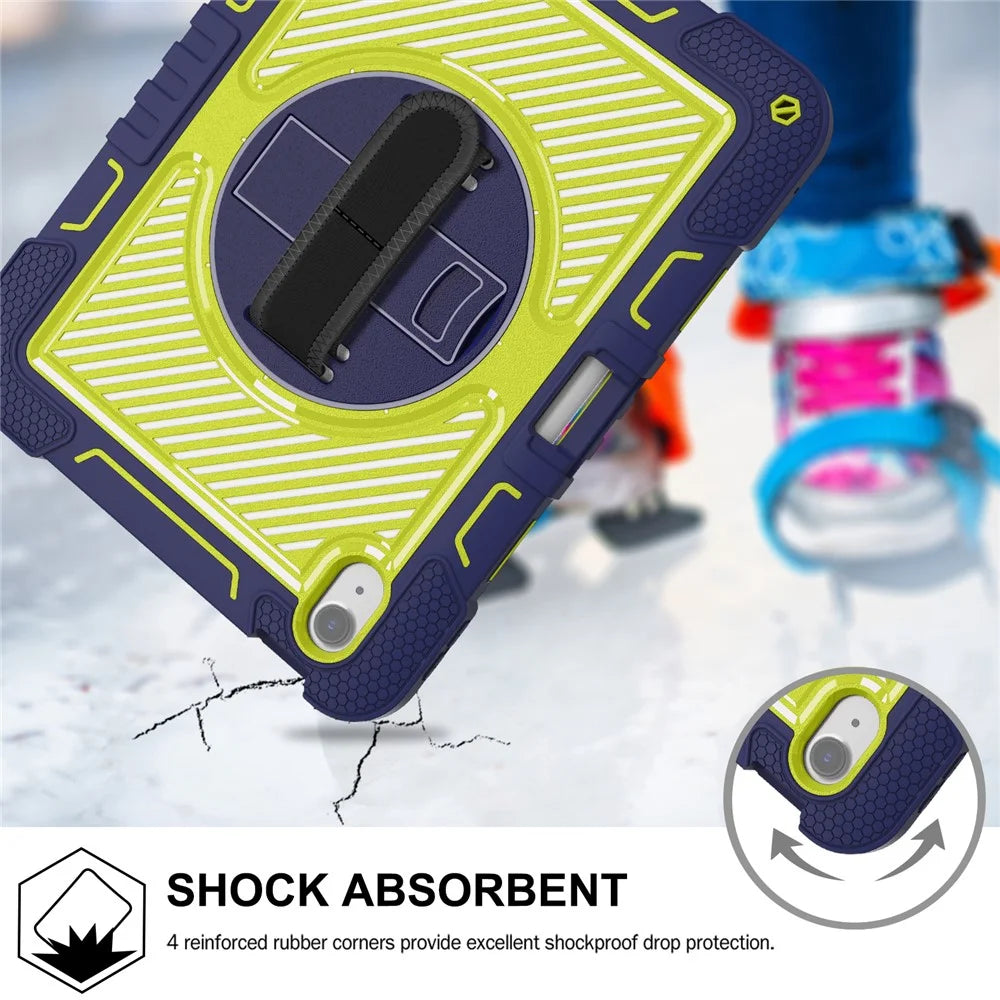 For iPad Air 11 (2026) / (2025) / (2024) Case Rotatable Kickstand Silicone + PC Tablet Cover with Shoulder Strap - Navy Blue+Green - 3