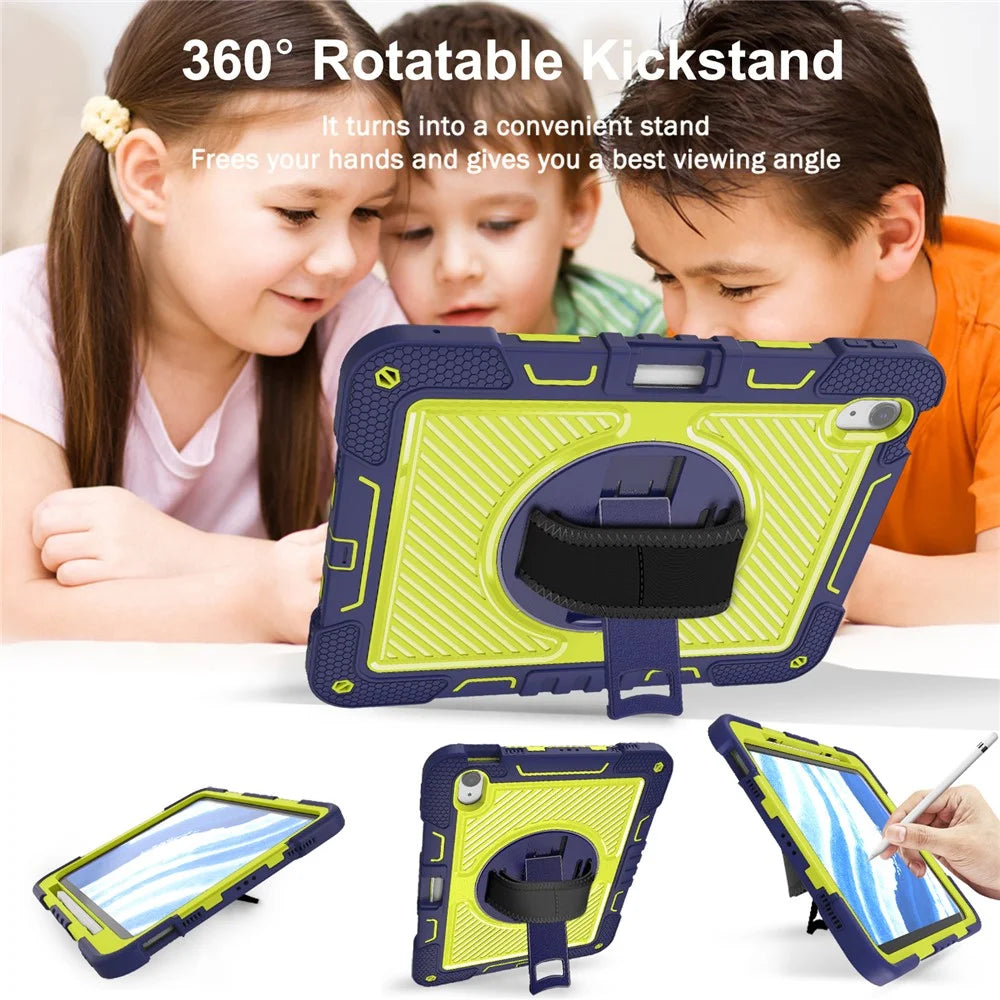 For iPad Air 11 (2026) / (2025) / (2024) Case Rotatable Kickstand Silicone + PC Tablet Cover with Shoulder Strap - Navy Blue+Green - 5
