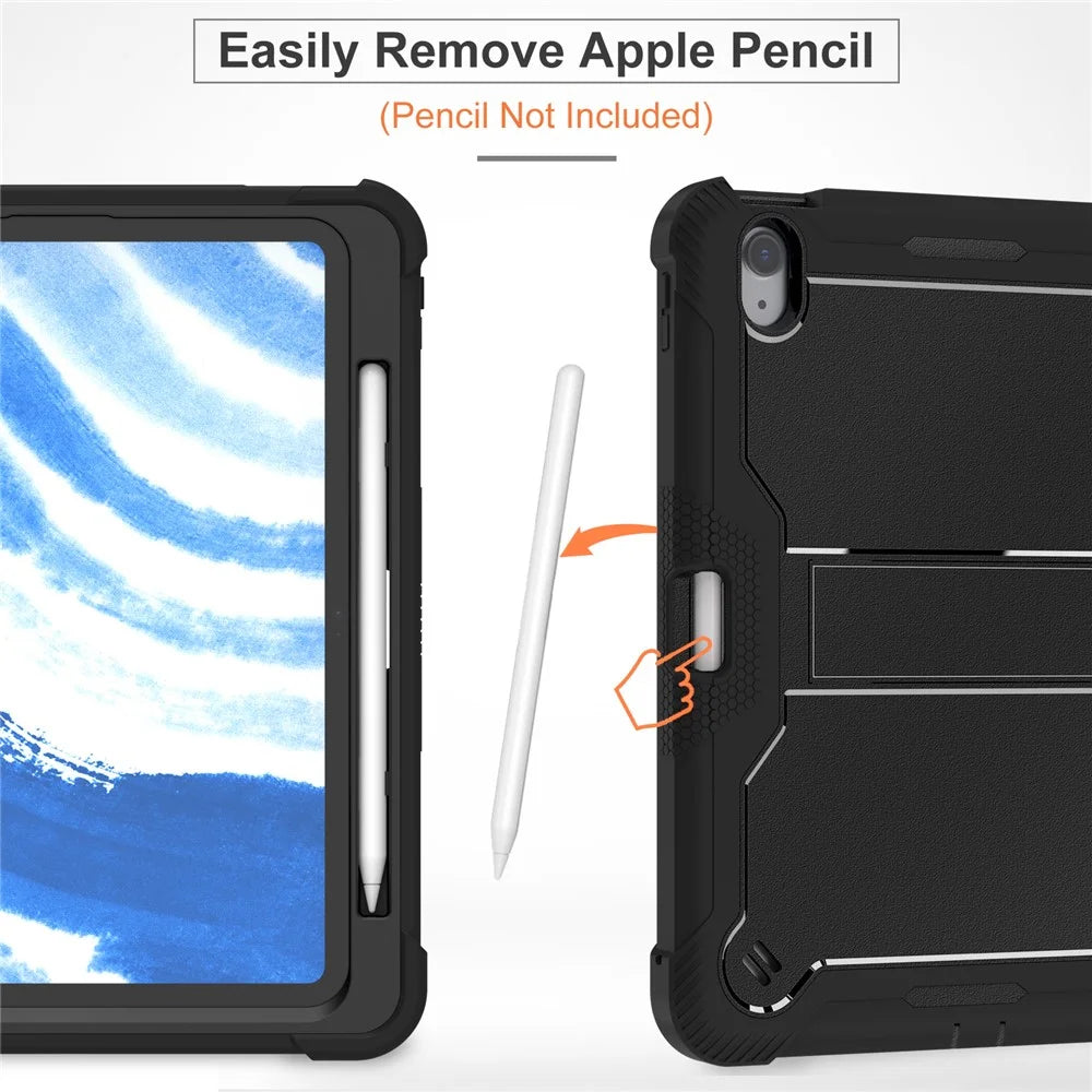 For iPad Air 11 (2026) / (2025) / (2024) Case Silicone + PC Tablet Cover with Stable Kickstand - Black - 3