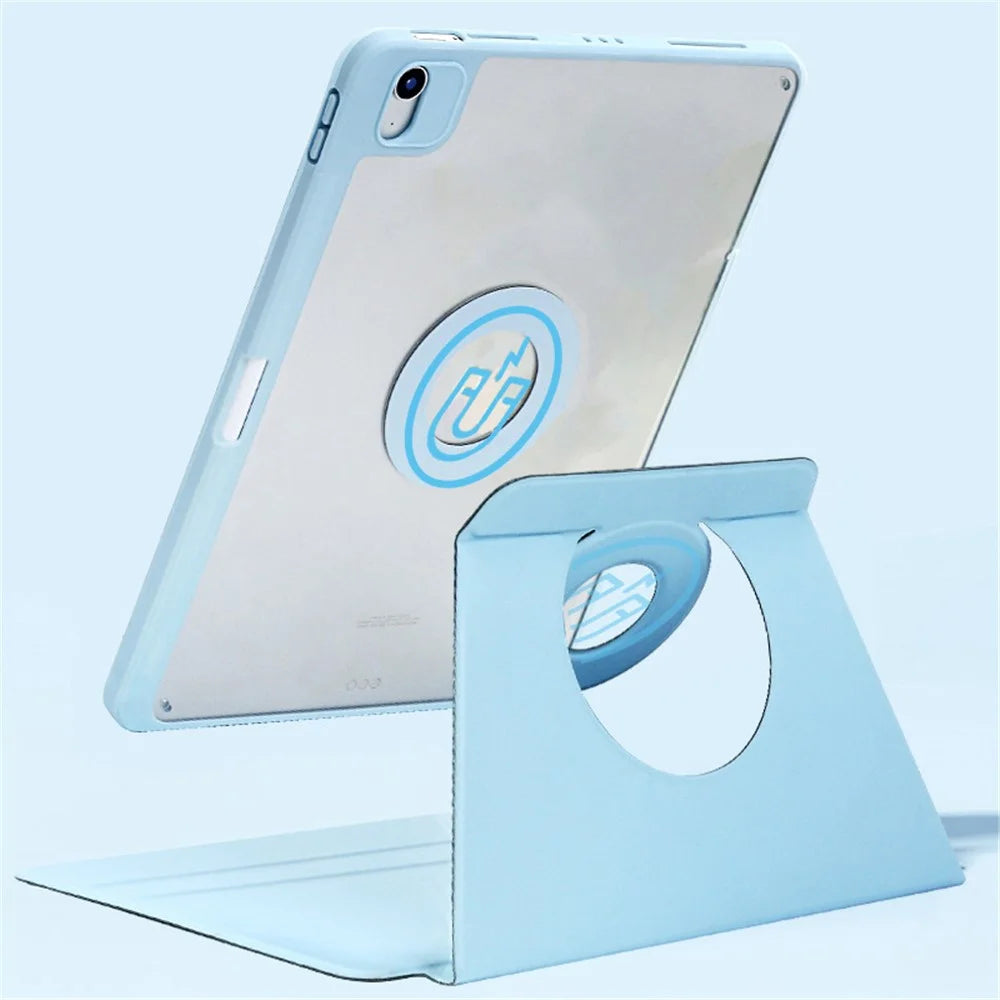 For iPad Air 13 (2026) / (2025) / (2024) Case Leather Magnetic Detachable Smart Tablet Cover Rotation Foldable Stand - Baby Blue - 5