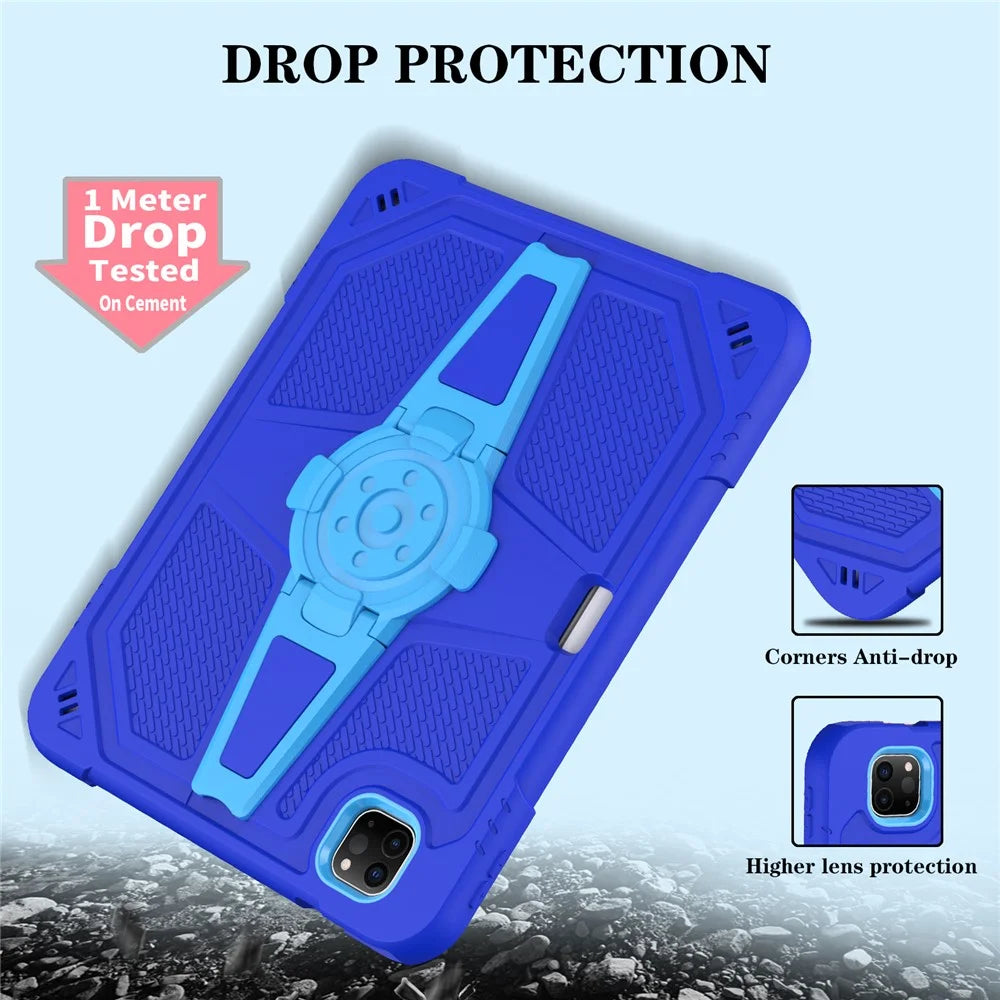 For iPad Pro 11-inch (2018) / (2020) / (2021) / (2022) / Air (2020) / (2022) Case PC + Silicone Kickstand Tablet Cover with Pen Slot - Blue - 2