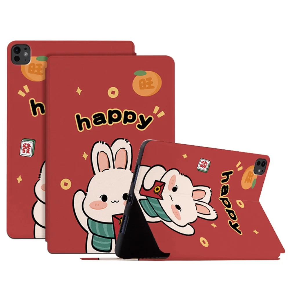 For iPad Pro 11 (2025) / 11 (2024) Case Joyous Pattern PU Leather Tablet Cover Auto Wake / Sleep - Happy - 1