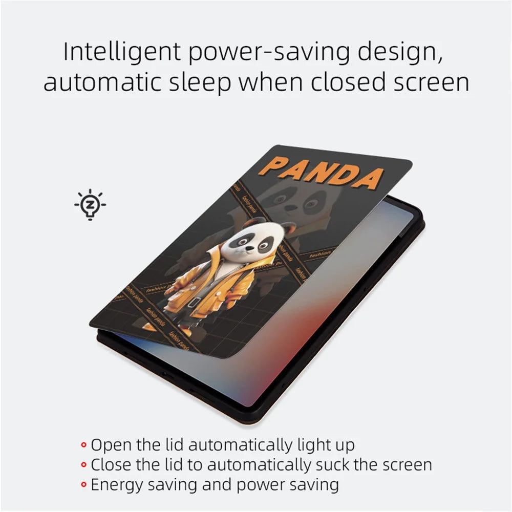 For iPad Air 11 (2026) / (2025) / (2024) / Air (2022) / (2020) Case Panda Pattern Stand Leather Tablet Cover - Fashion Panda  /  Yellow Coat - 3