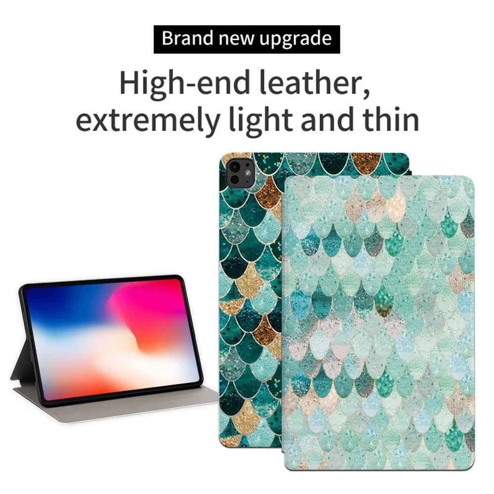 For iPad Pro 11 (2025) / 11 (2024) Case Pattern Print Leather Tablet Cover Auto Wake / Sleep - Summer Mermaid - 2