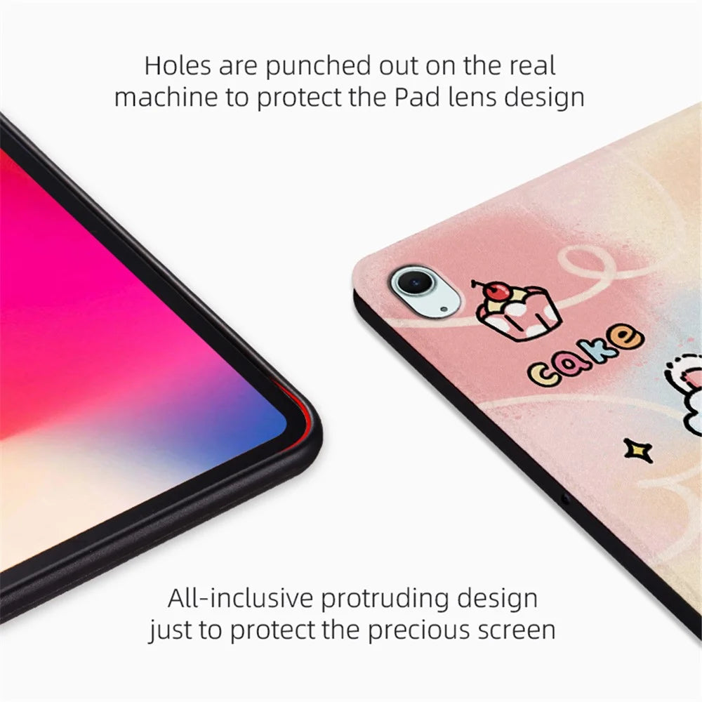 For iPad Air 11 (2026) / (2025) / (2024) / iPad Air (2022) / (2020) Case Leather Tablet Cover Cartoon Pattern - Angel Cat - 5