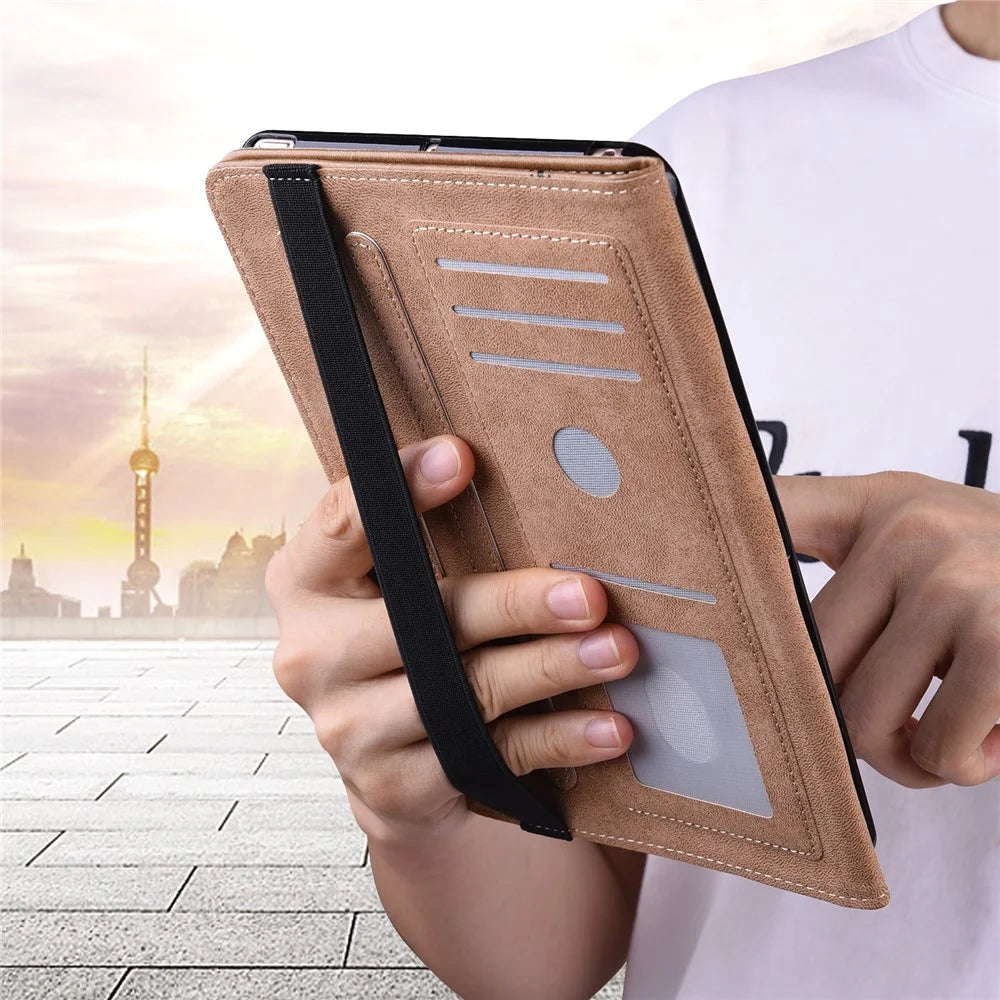 For iPad Pro 11 (2025) / 11 (2024) Case PU Leather Line Imprinted Shockproof Tablet Cover with Elastic Band - Black - 4