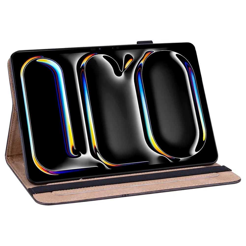 For iPad Pro 13 (2025) / 13 (2024) Case Line Imprinted PU Leather Card Holder Tablet Stand Cover - Black - 2
