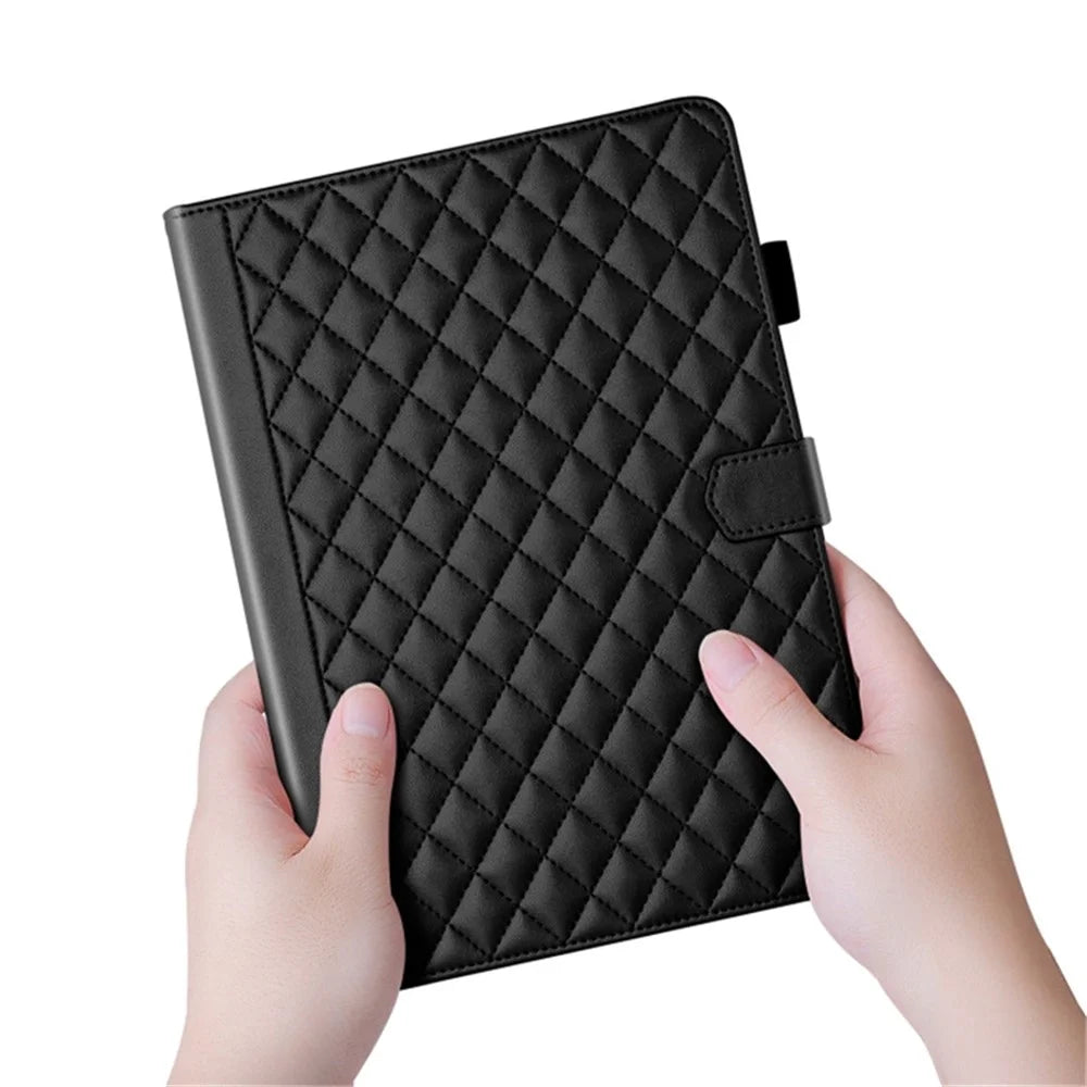 For iPad Pro 13 (2025) / 13 (2024) Case Card Holder Rhombus Grid PU Leather Stand Tablet Cover - Black - 5