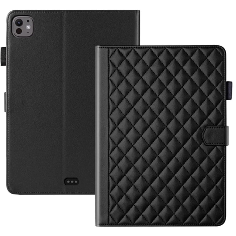For iPad Pro 13 (2025) / 13 (2024) Case Card Holder Rhombus Grid PU Leather Stand Tablet Cover - Black - 7
