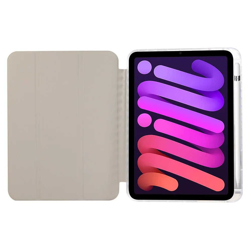 For iPad mini (2024) / mini (2021) Case Carbon Fiber Texture Leather+Clear Acrylic+TPU Stand Tablet Cover - Gold - 2
