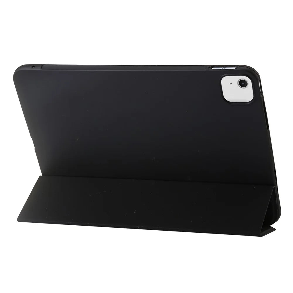 For iPad Air 13 (2026) / (2025) / (2024) Leather Case Inner Silicone Tablet Cover with Tri-Fold Stand - Black - 2
