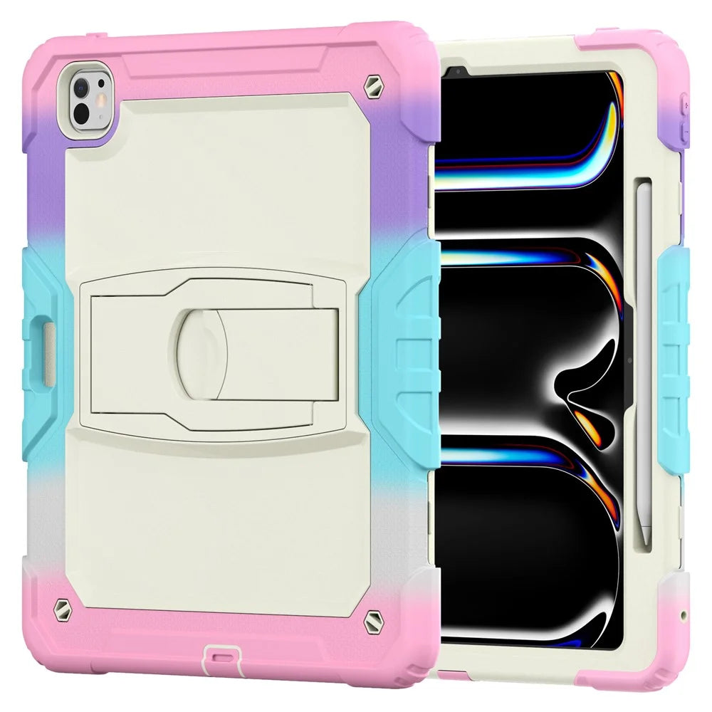 For iPad Pro 13 (2025) / 13 (2024) Case PC+Silicone Tablet Cover with Pen Slot and Shoulder Strap - Camo Pink - 3
