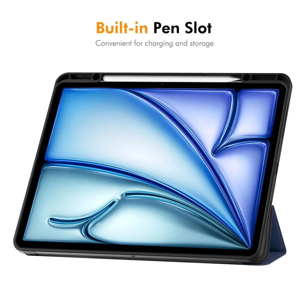 ENKAY HAT PRINCE For iPad Air 13 (2026) / (2025) / (2024) Tri-Fold Stand Tablet Case PU Leather+TPU Smart Cover with Pencil Holder - Dark Blue - 4
