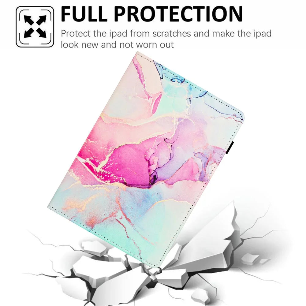 For Samsung Galaxy Tab A8 10.5 (2021) X200 X205 / (2022) Case Leather Business Folio Cover Marble Printing - Pink - 5