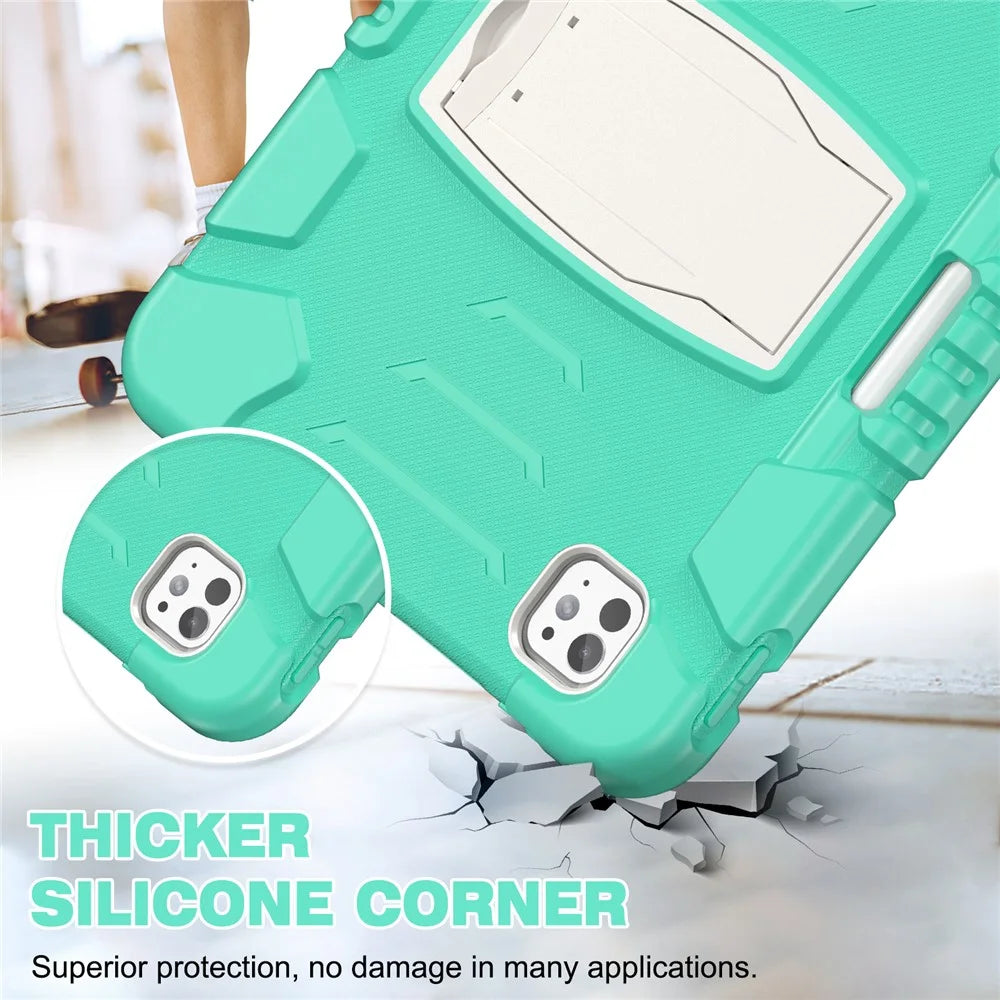 For iPad Pro 11 (2025) / 11 (2024) Case PC+Silicone Tablet Cover with Kickstand - Mint Green - 3