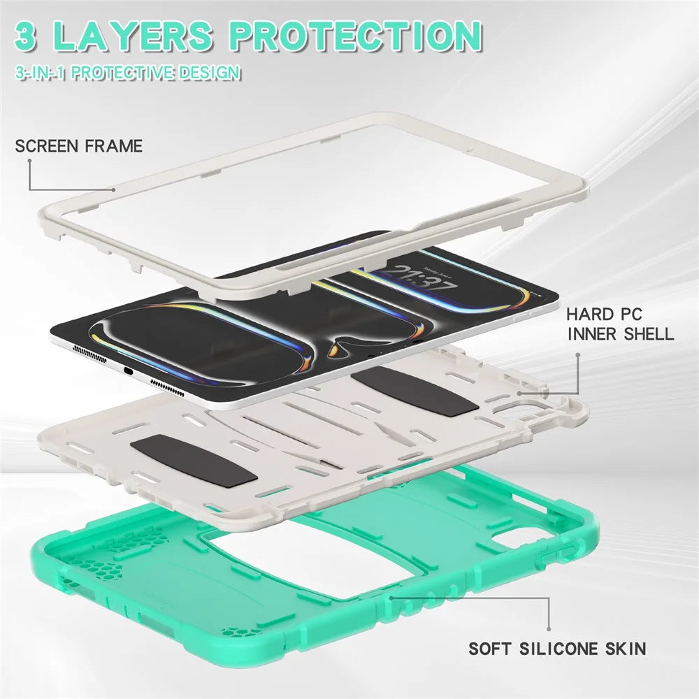 For iPad Pro 11 (2025) / 11 (2024) Case PC+Silicone Tablet Cover with Kickstand - Mint Green - 6