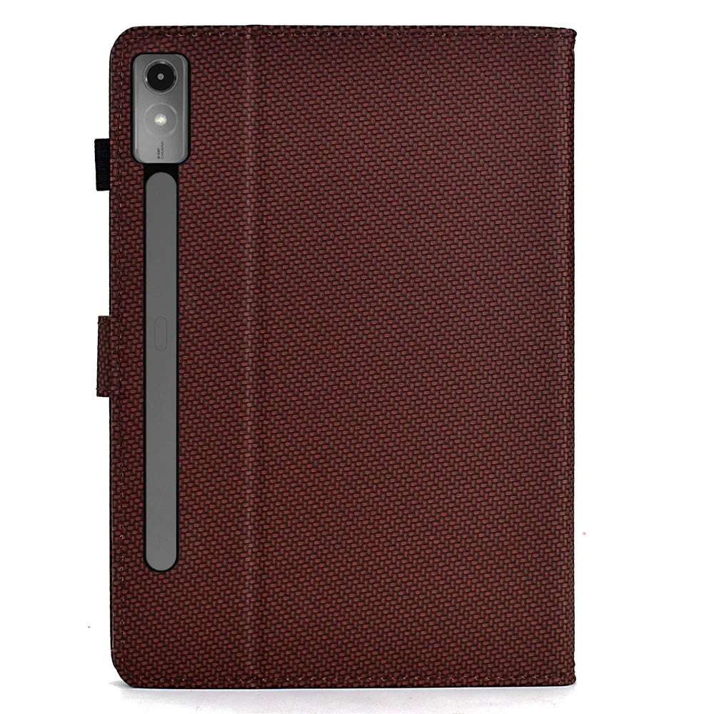 For Lenovo Tab P12 Leather Case Carbon Fiber Texture Tablet Cover Stand View - Brown - 7