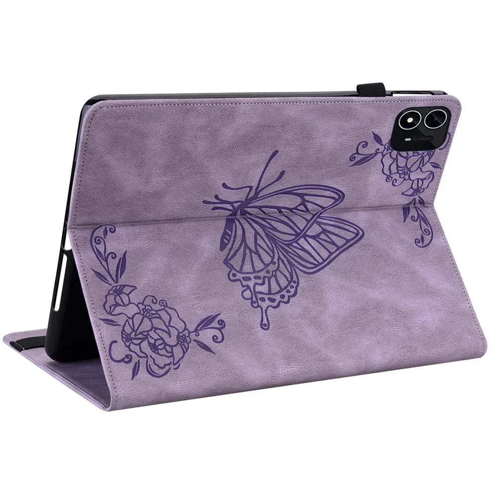 For itel Pad One Case Butterfly Flower Imprint Card Slots PU Leather Tablet Cover - Purple - 4