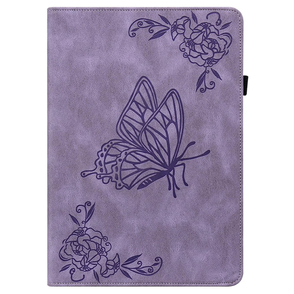 For itel Pad One Case Butterfly Flower Imprint Card Slots PU Leather Tablet Cover - Purple - 5
