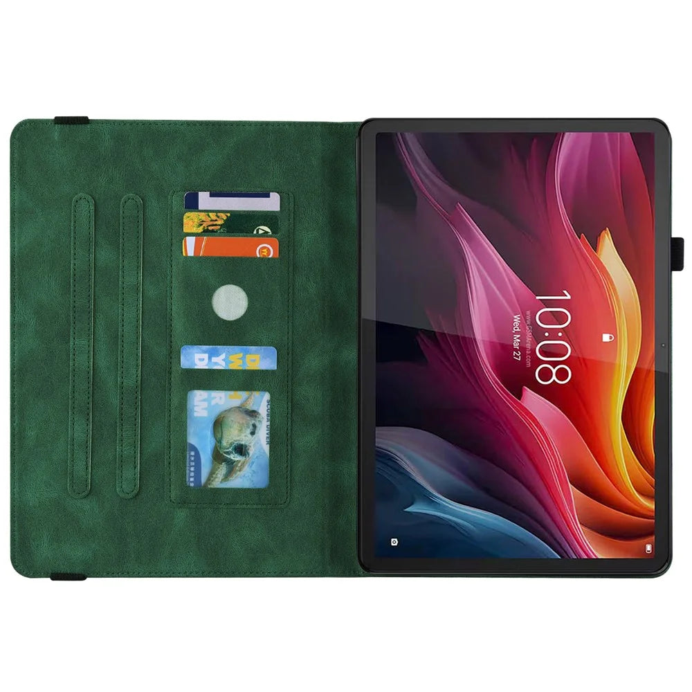 For Lenovo Tab K11 Plus Case Butterfly Flower Imprint PU Leather Tablet Cover with Card Slots - Green - 2