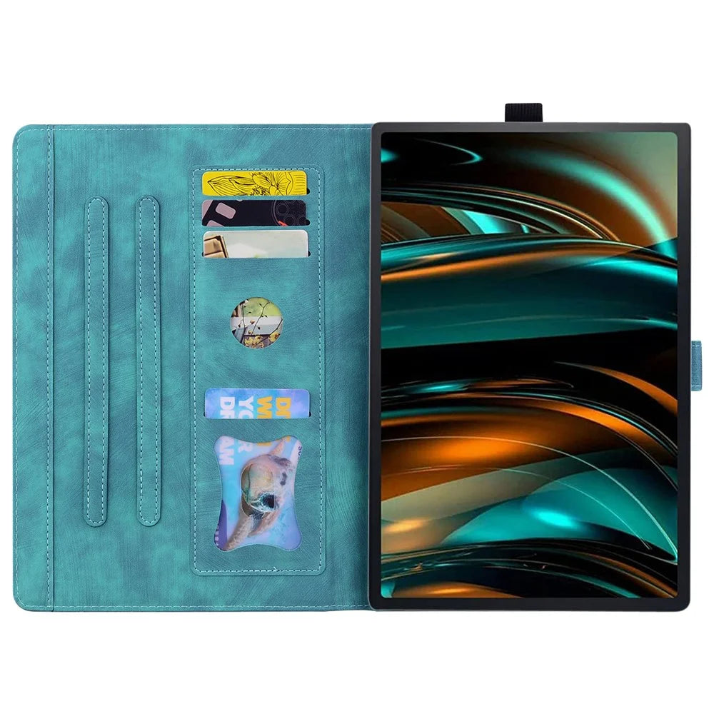 For Lenovo Tab M11 Plus / Tab K11 Plus Case Leather Stand Tablet Cover Flower Cat Card Slots - Green - 3