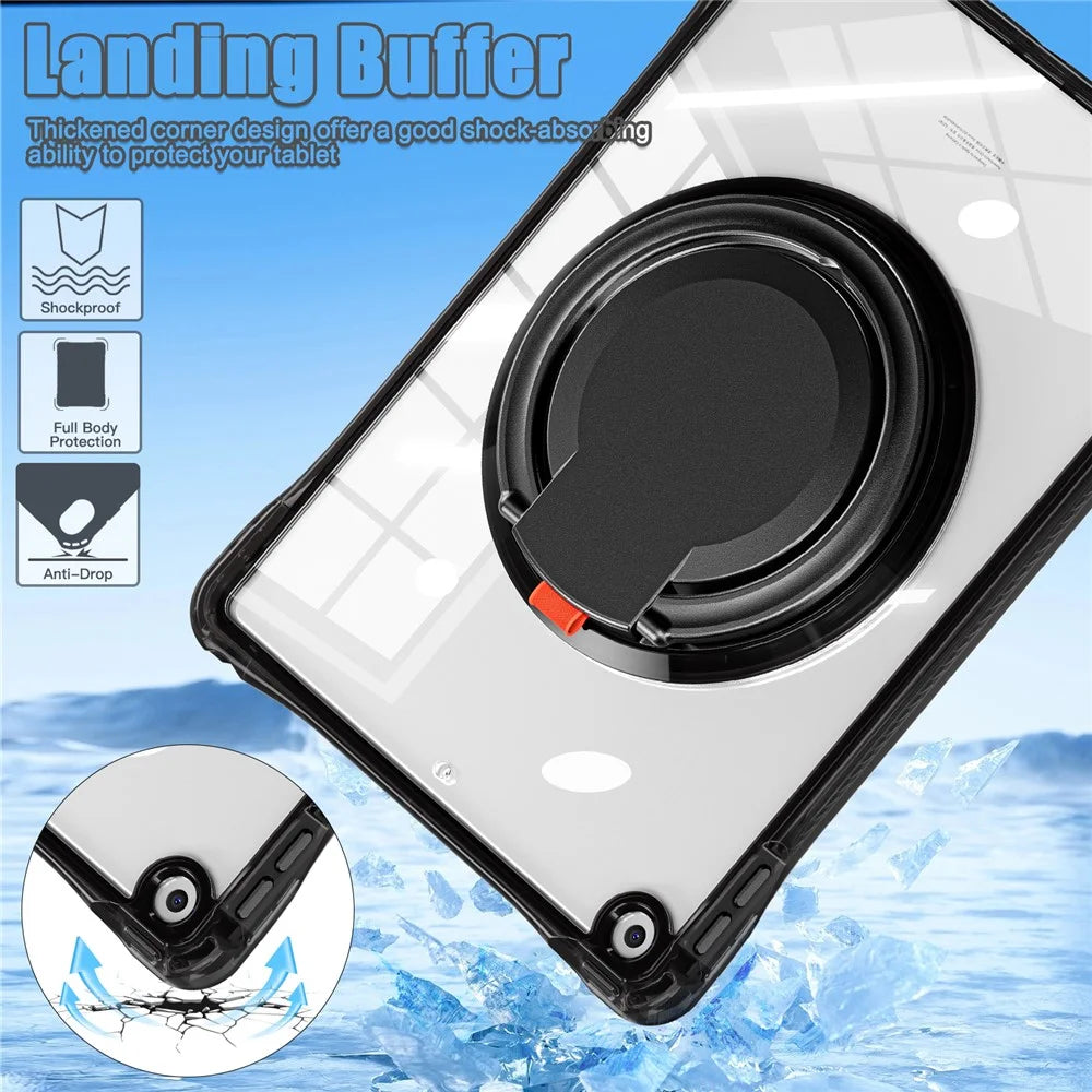 For iPad 10.2 (2021) / (2020) / (2019) Case Rotary Hand Grip Kickstand PC+TPU+Acrylic Tablet Cover - Black - 5