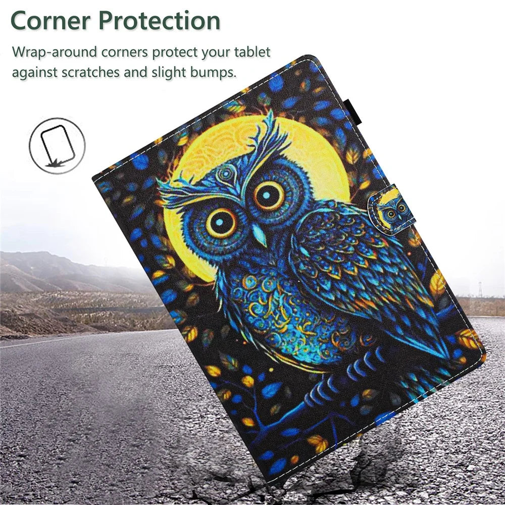 For iPad Pro 11 (2025) / 11 (2024) Case Pattern Portable Protective Folio Leather Tablet Cover Card Holder - Moonlight Owl - 5