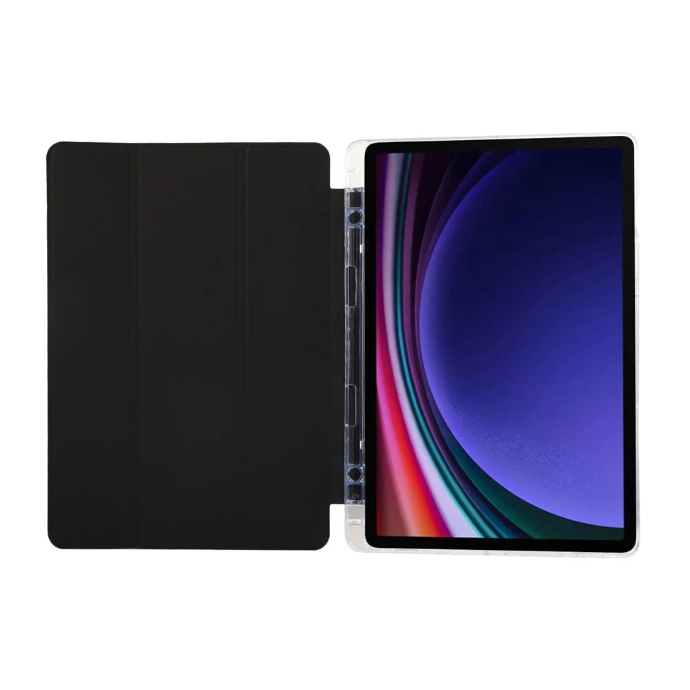 For Samsung Galaxy Tab S9 / S10 Lite / S10 FE / S9 FE Case Tri-Fold Stand Smart Auto / Wake Leather Tablet Cover Carbon Fiber Texture - Black - 2