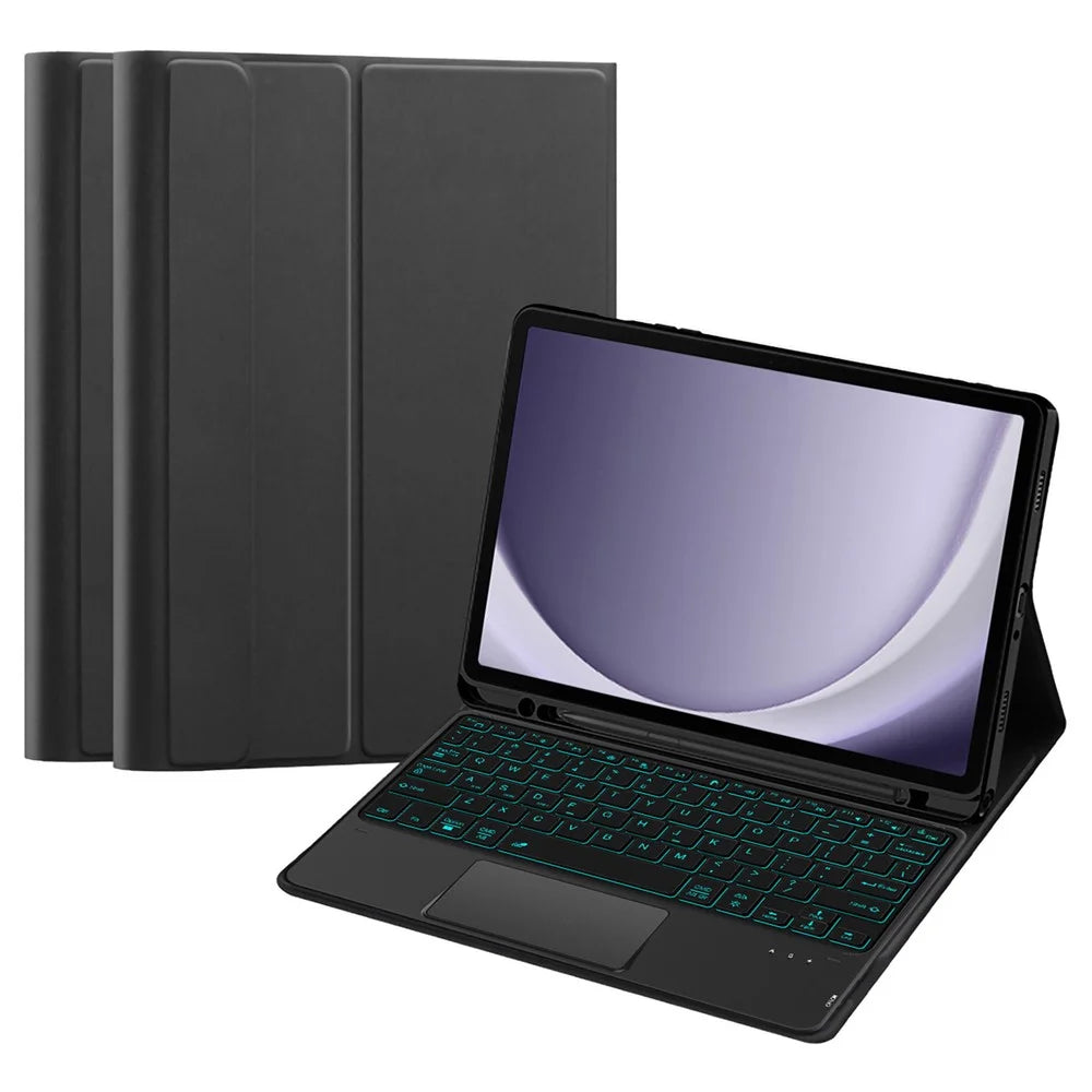 For Samsung Galaxy Tab A9+ Backlight Touchpad Bluetooth-compatible Keyboard with Pen Slot Leather Tablet Case - 2