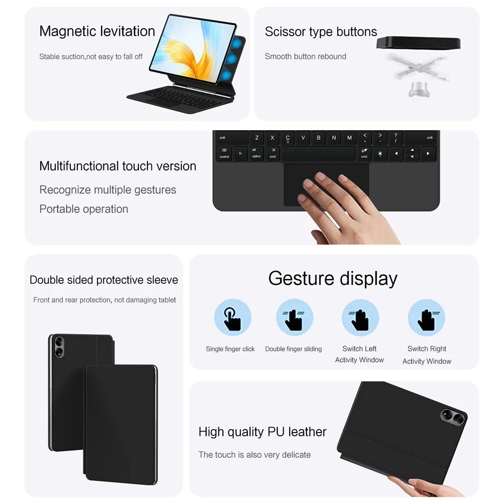 For Honor MagicPad 13 Magnetic Floating Bluetooth-compatible Keyboard + Leather Tablet Case (English) - 6