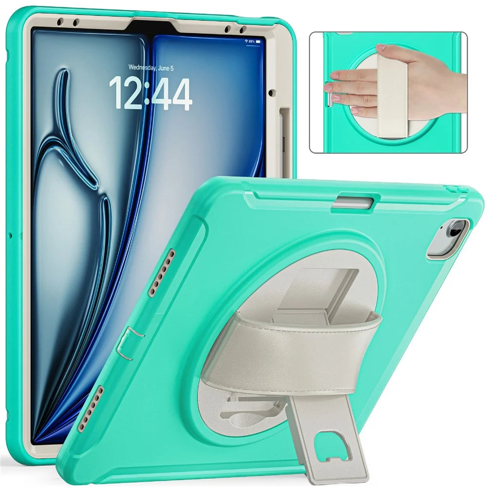 For iPad Air 13 (2026) / (2025) / (2024) / Pro 12.9 (2022) / (2021) / (2020) / (2018) Case Kickstand PC+TPU+Silicone Cover with Pen Slot - Mint Green - 1
