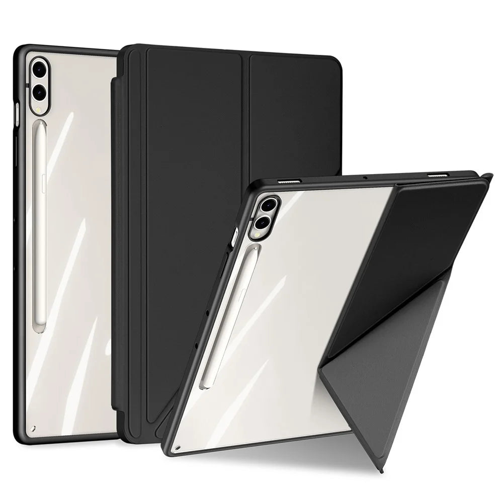 DUX DUCIS Magi Series for Samsung Galaxy Tab S9+ / S9 FE+ Leather Case Origami Stand Auto Wake / Sleep Cover - Black - 1