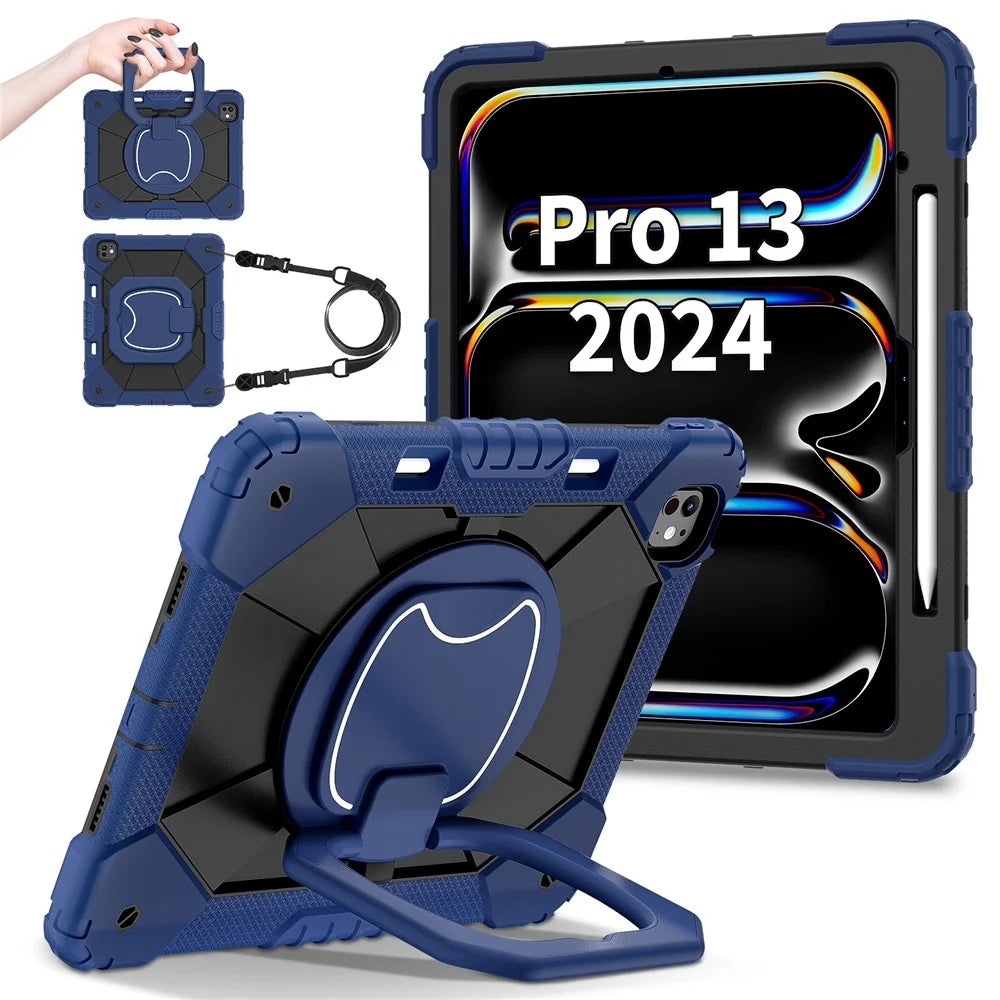 For iPad Pro 13 (2025) / 13 (2024) Kickstand Case Silicone+PC Tablet Cover - Navy Blue / Black - 2