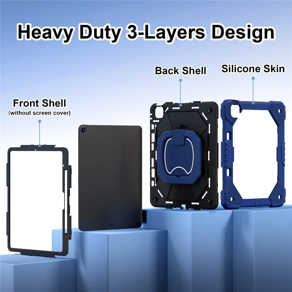 For iPad Air 13 (2026) / (2025) / (2024) Kickstand Case Silicone+PC Tablet Cover - Navy Blue / Black - 3