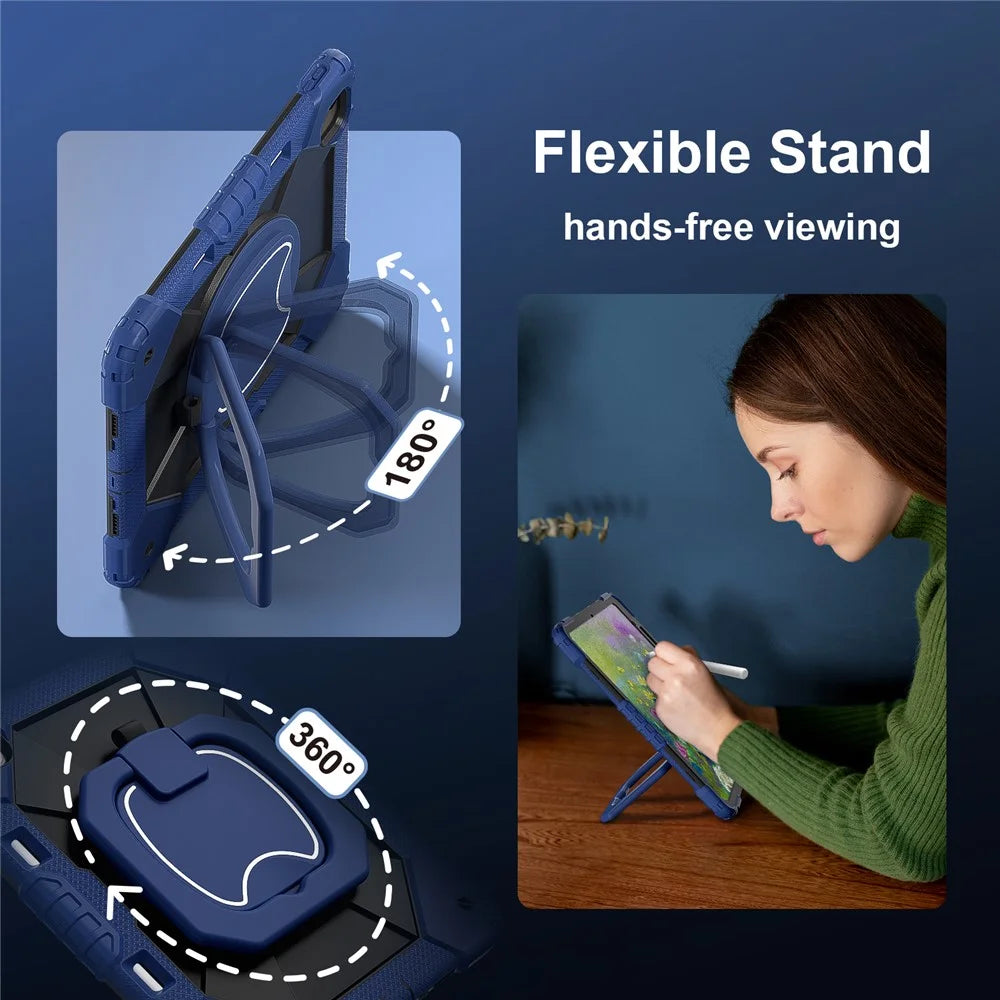 For iPad Air 13 (2026) / (2025) / (2024) Kickstand Case Silicone+PC Tablet Cover - Navy Blue / Black - 5