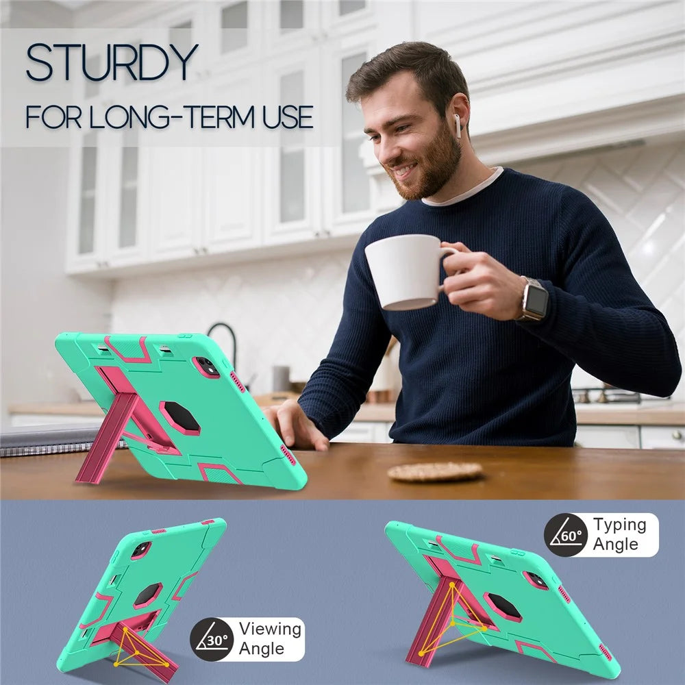 For iPad Pro 13 (2025) / 13 (2024) Case Robot Style Silicone + PC Tablet Cover with Kickstand - Mint Green / Rose - 4