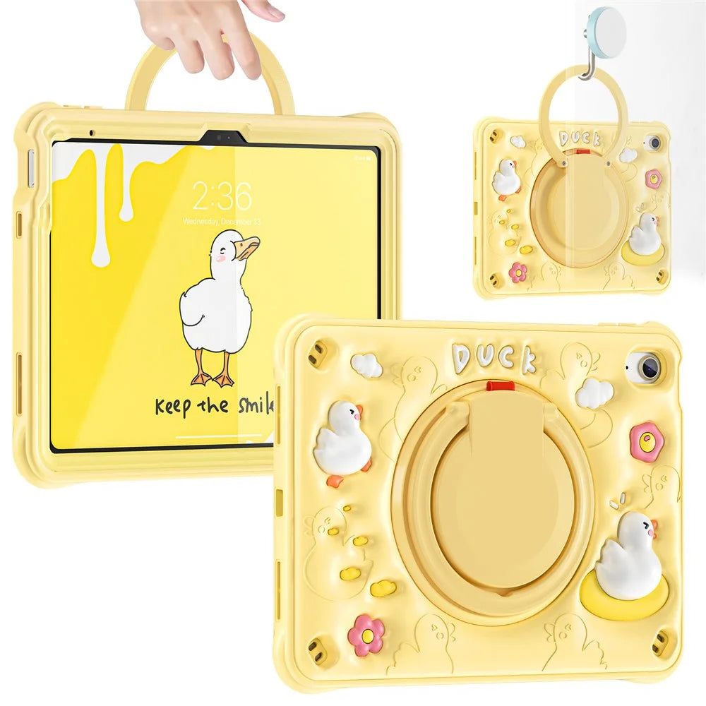 For iPad (2025) / 10.9 (2022) Case Cartoon Duck Kickstand PC+Silicone+TPU Tablet Cover - 2