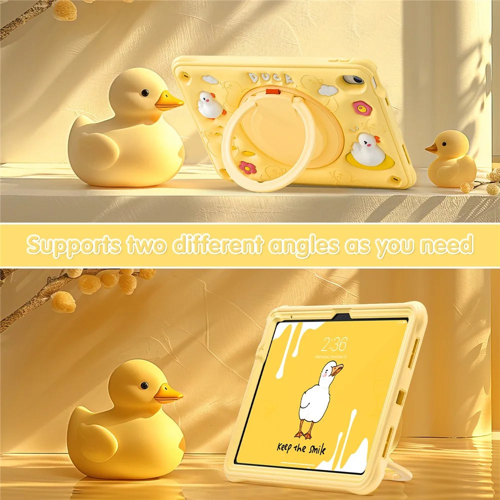 For iPad (2025) / 10.9 (2022) Case Cartoon Duck Kickstand PC+Silicone+TPU Tablet Cover - 7