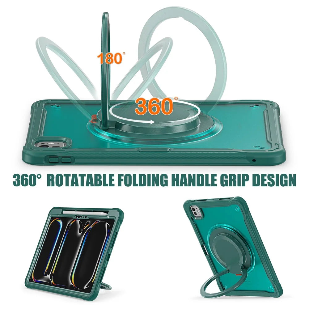 For iPad Pro 11 (2025) / 11 (2024) Case Rotary Kickstand PC+TPU+Silicone Tablet Cover - Midnight Green - 5