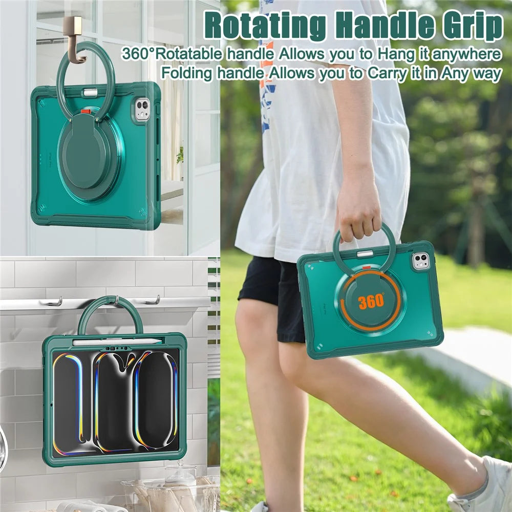 For iPad Pro 11 (2025) / 11 (2024) Case Rotary Kickstand PC+TPU+Silicone Tablet Cover - Midnight Green - 6