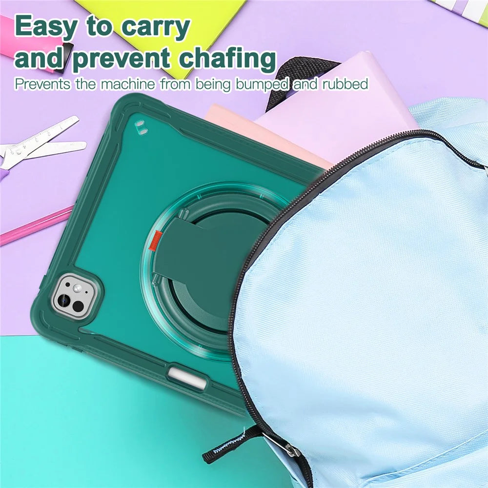 For iPad Pro 11 (2025) / 11 (2024) Case Rotary Kickstand PC+TPU+Silicone Tablet Cover - Midnight Green - 7
