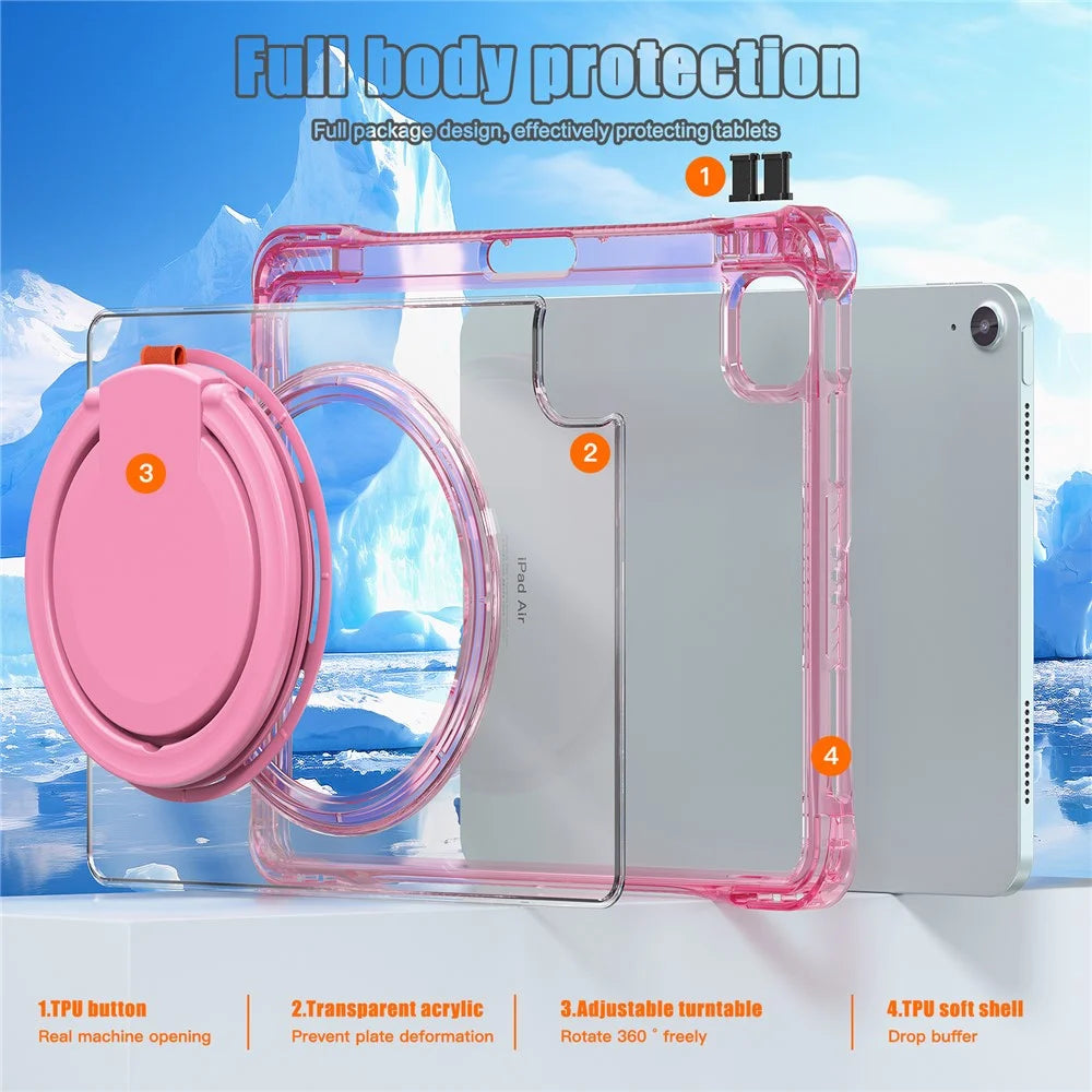 For iPad Air 11 (2026) / (2025) / (2024) / Air (2022) / (2020) / Pro 11 (2022) / (2021) / (2020) / (2018) Case Rotary Kickstand Tablet Cover - Rose - 2