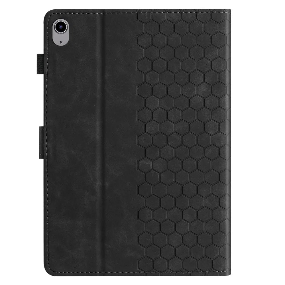 For iPad mini (2024) / mini (2021) Case Honeycomb Printed Leather Tablet Cover with Card Slot - Black - 7