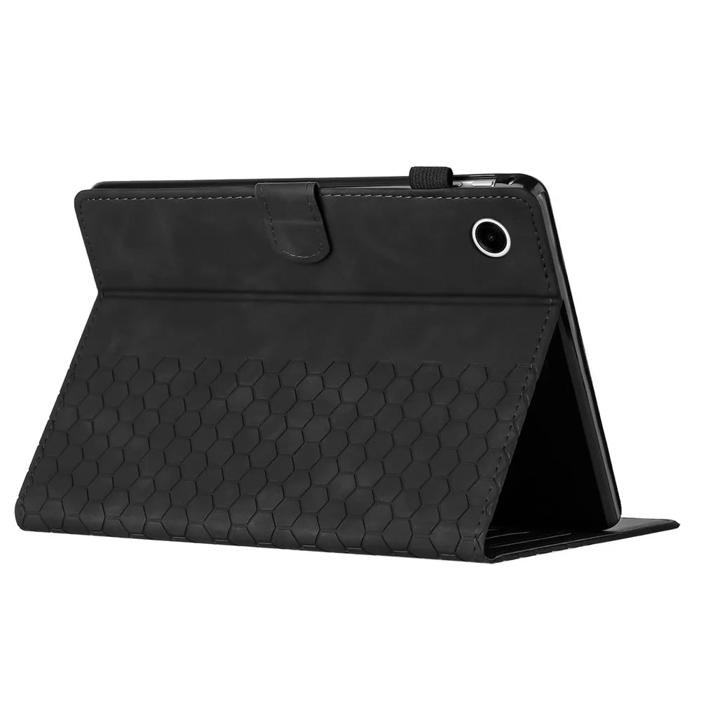 For Samsung Galaxy Tab A9 Case Honeycomb Printed Leather Tablet Cover with Card Slot - Black - 4